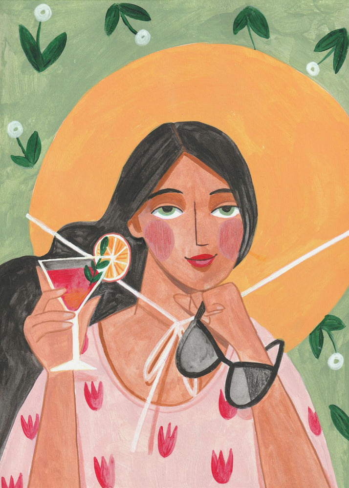 Abstract Modern Bohemian Woman with Cocktail