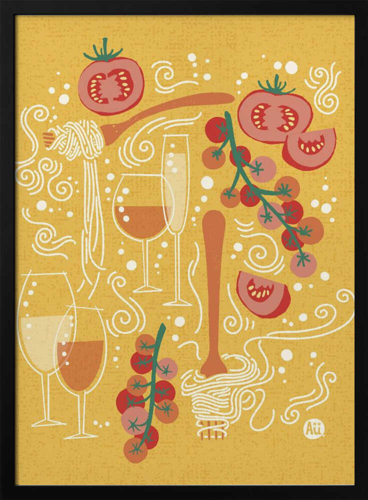 Pasta Paradise | Tomato and Wine | Playful Italian Pasta Illustration | by Aia Ueno