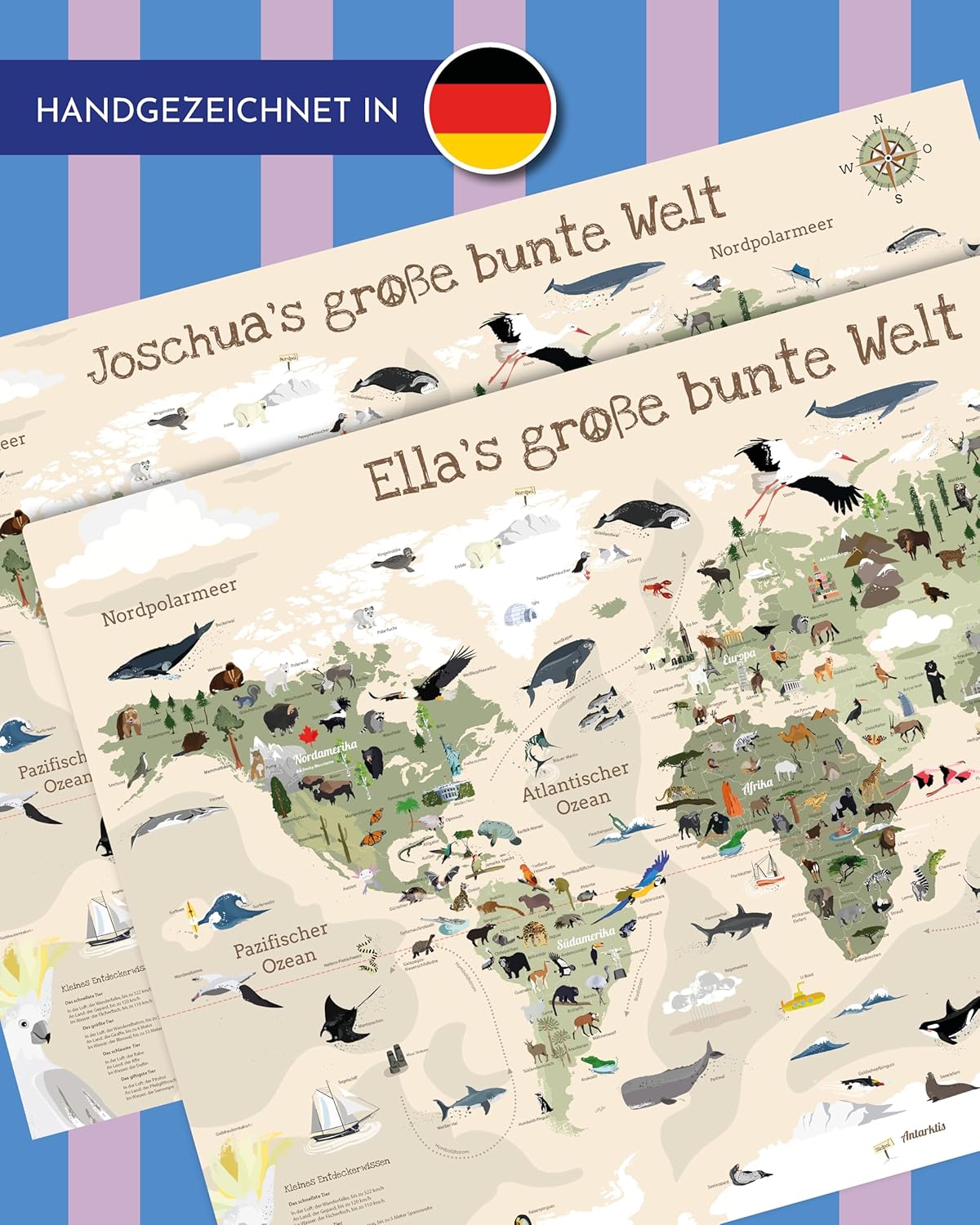 Welkarte Schreibtischunterlage mit Wunschnamen POD beige