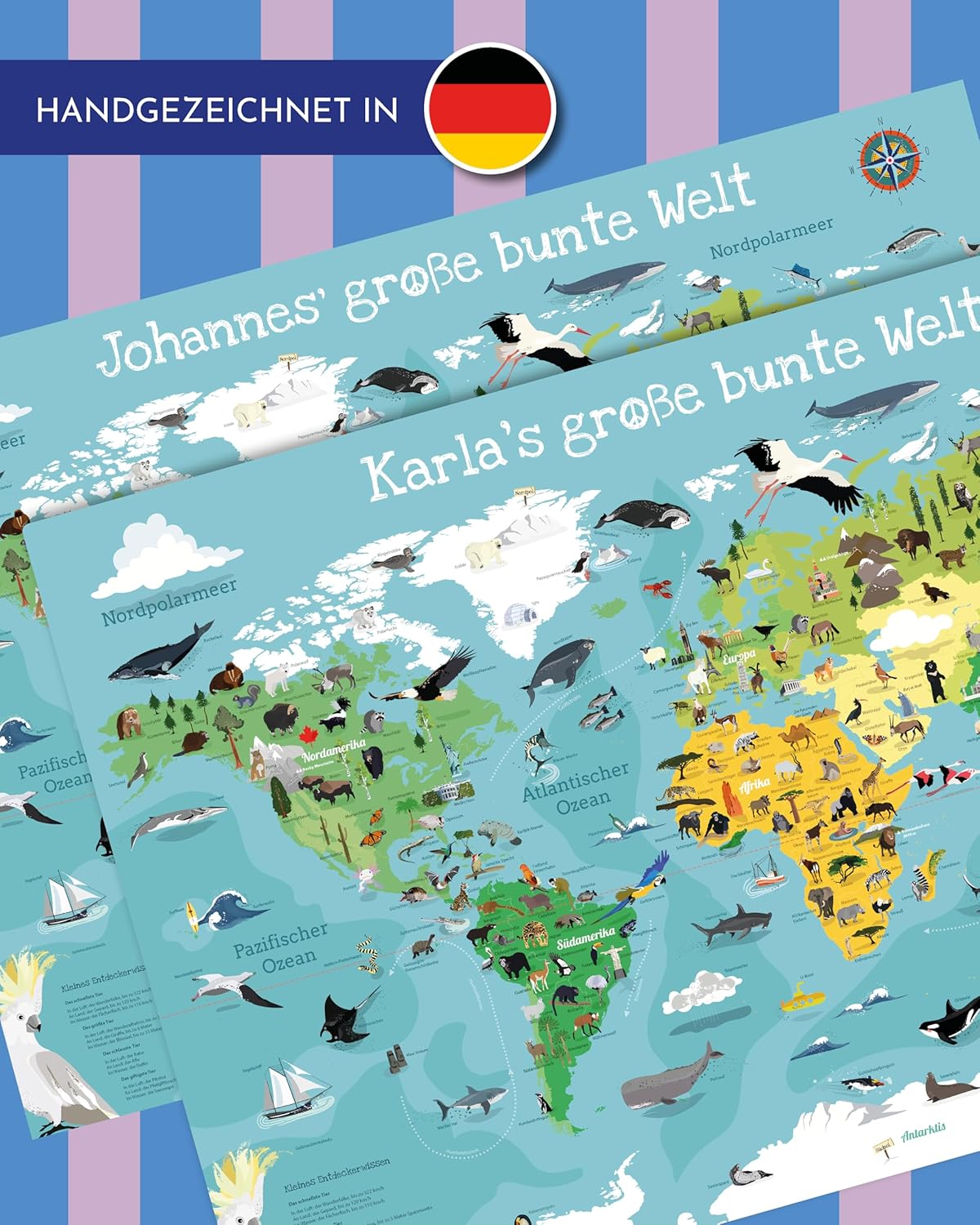 Welkarte Schreibtischunterlage mit Wunschnamen POD bunt