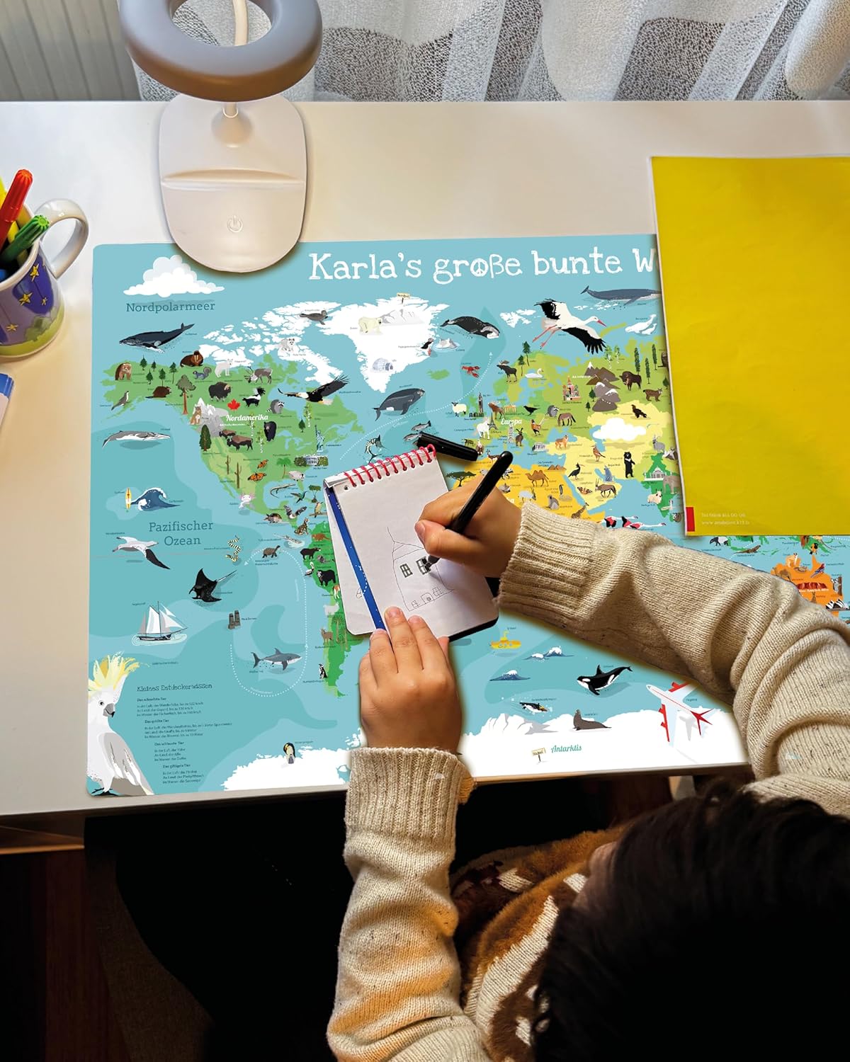 Welkarte Schreibtischunterlage mit Wunschnamen POD bunt