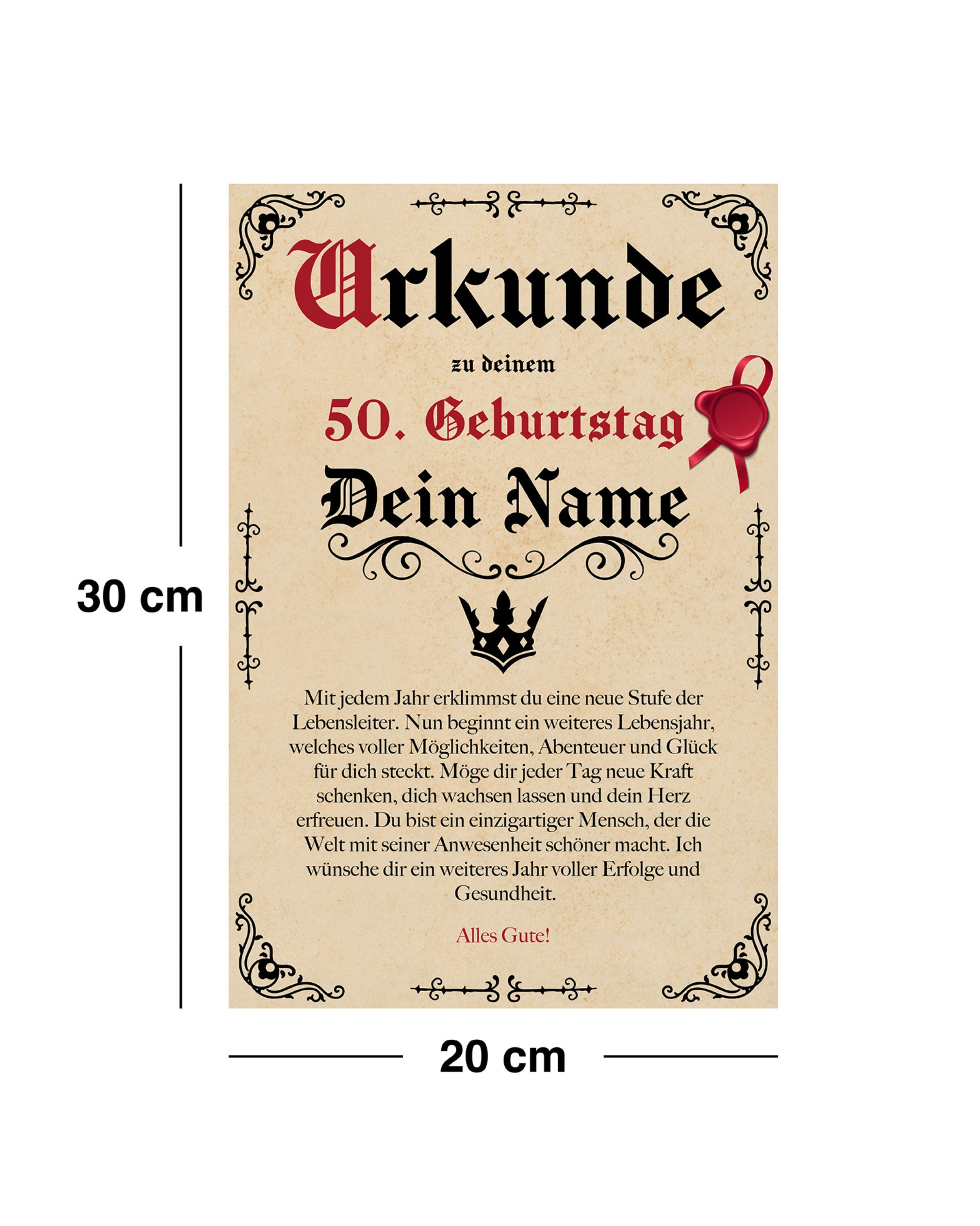 Geburtstags Urkunde Personalisierbar mit Alter + Wunschname - Pergament Stil Antik Vintage -20x30 cm