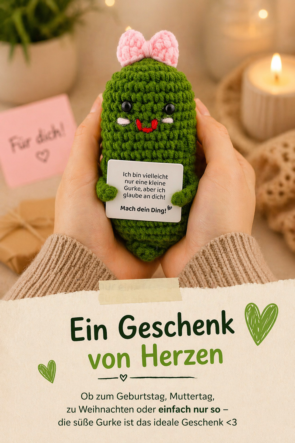 Gemüse Buddies Häkelfigur Gurke mit Schleife