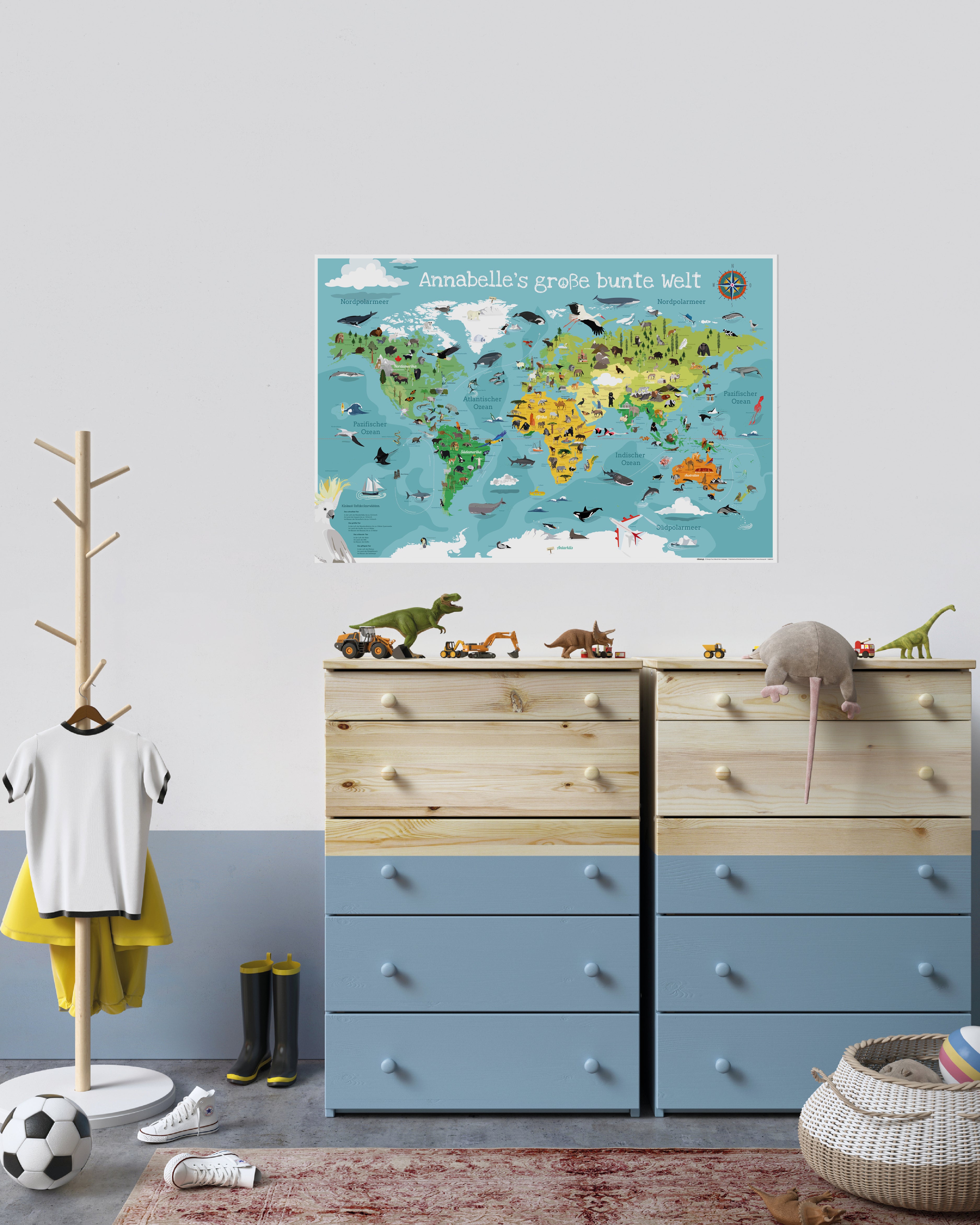 Kinder Weltkarte bunt POD personalisiert mit Namen