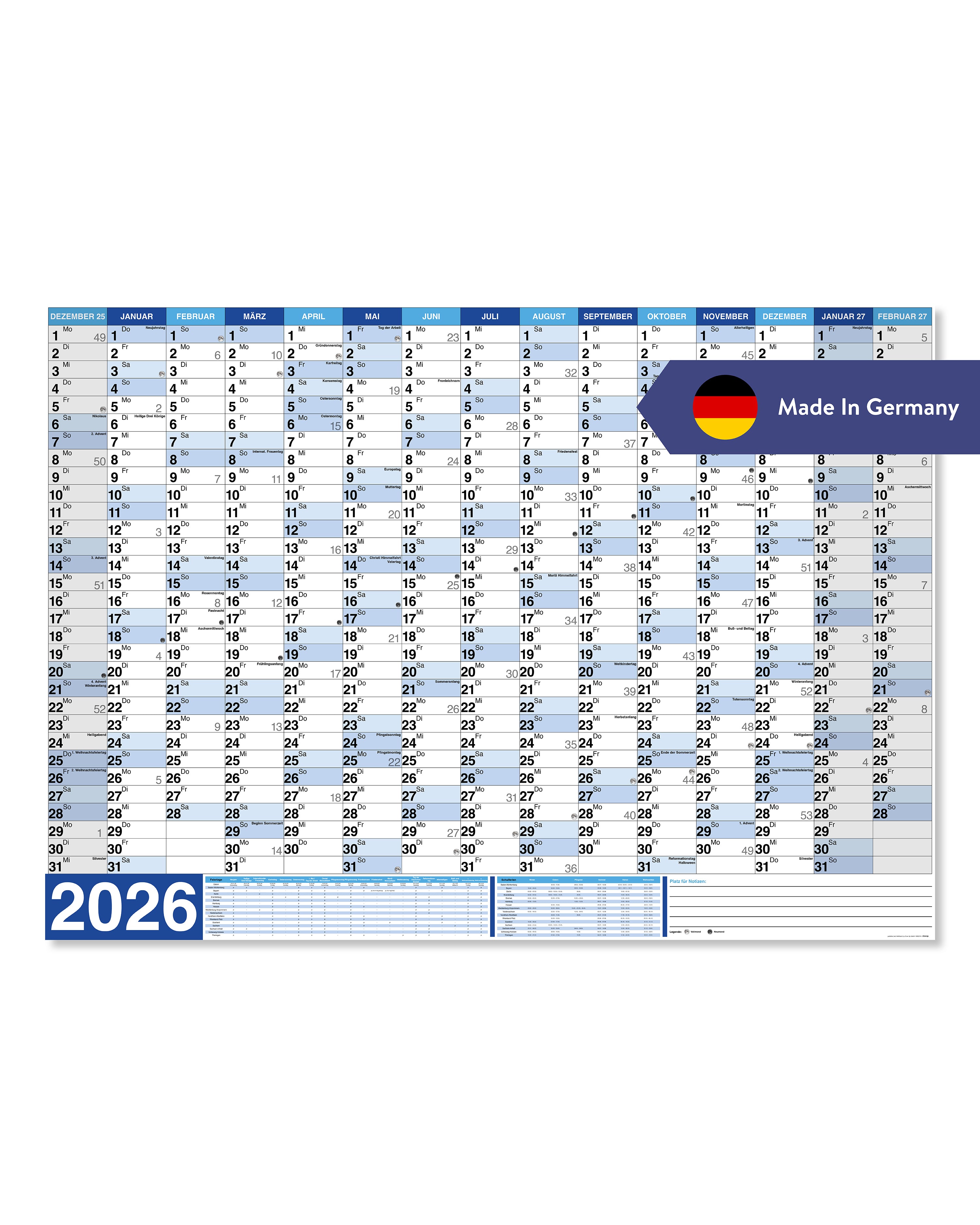 Wandkalender XXL Poster 2026 Papier 250 gr. / matt