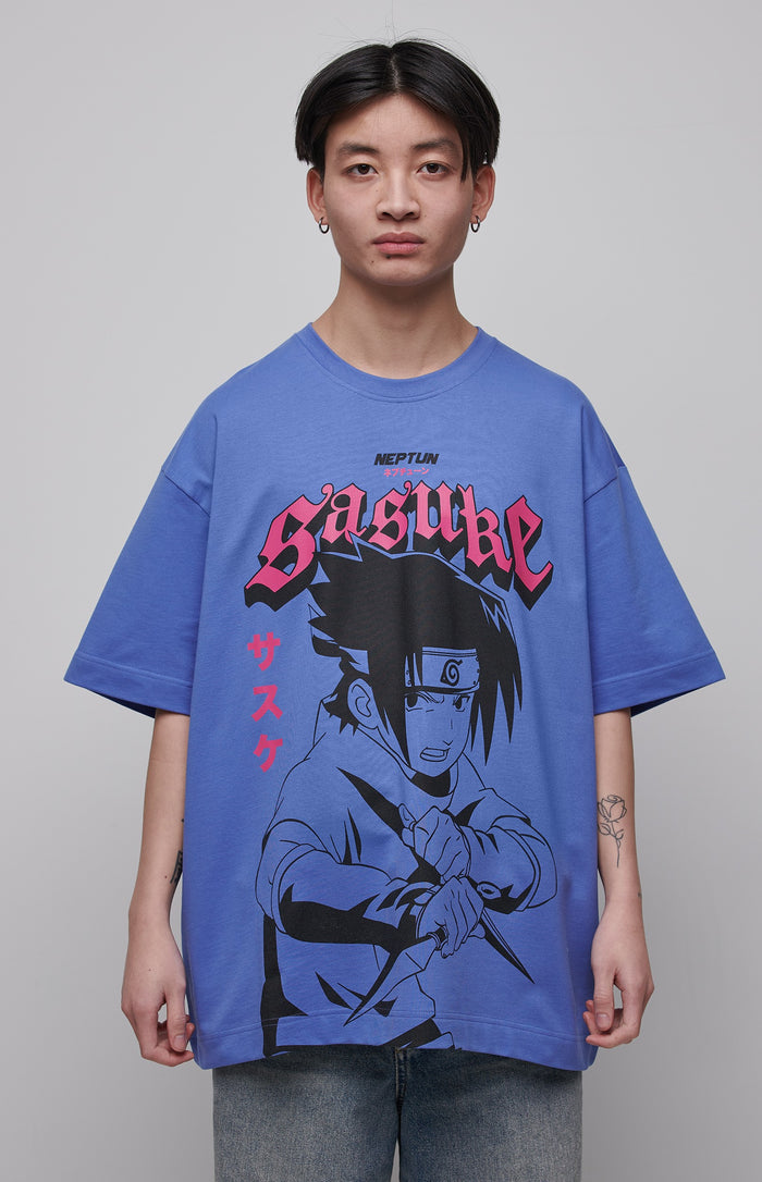 T-shirt graphique Naruto bleu Sasuke Uchiha Neptune