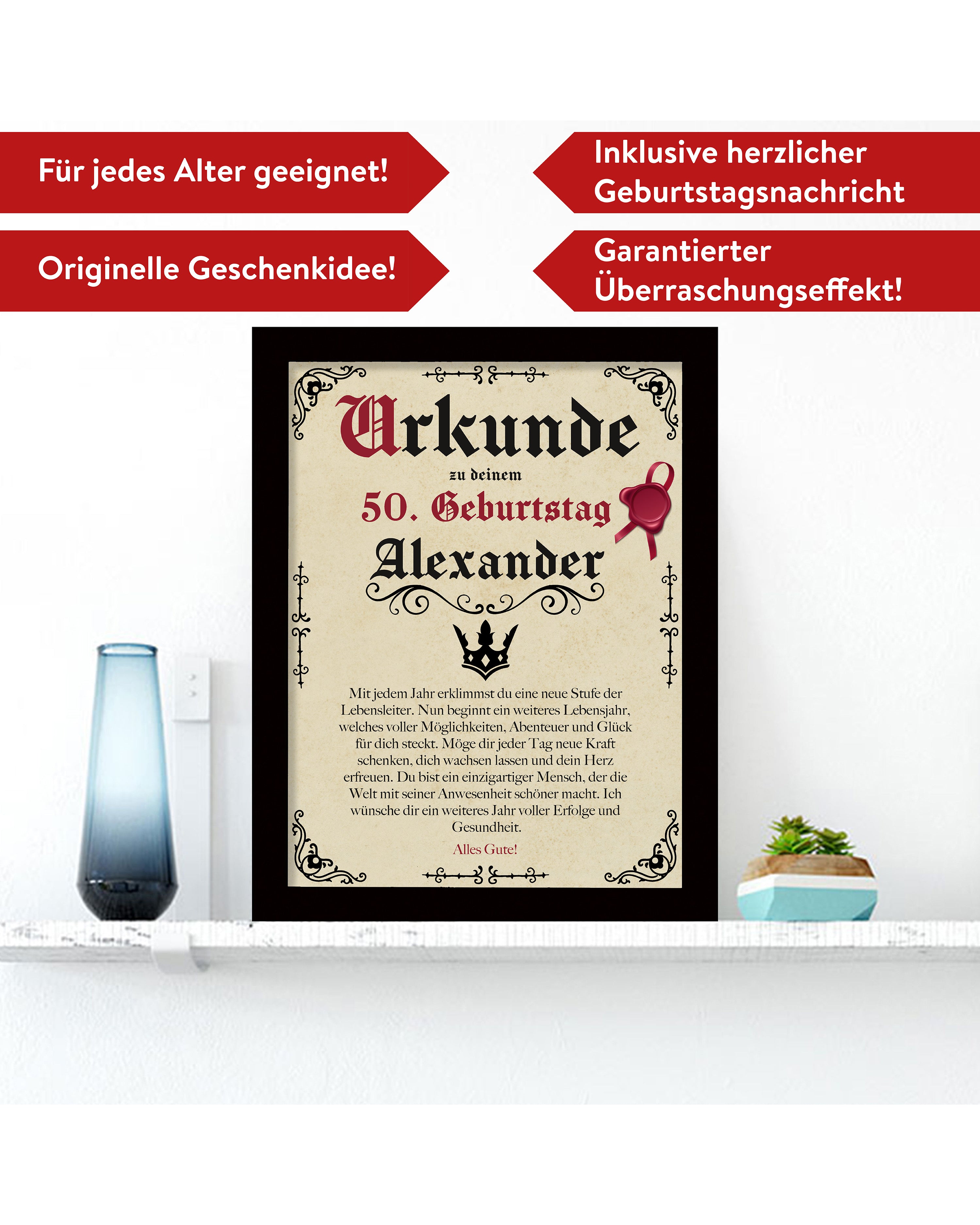 Geburtstags Urkunde Personalisierbar mit Alter + Wunschname - Pergament Stil Antik Vintage -20x30 cm