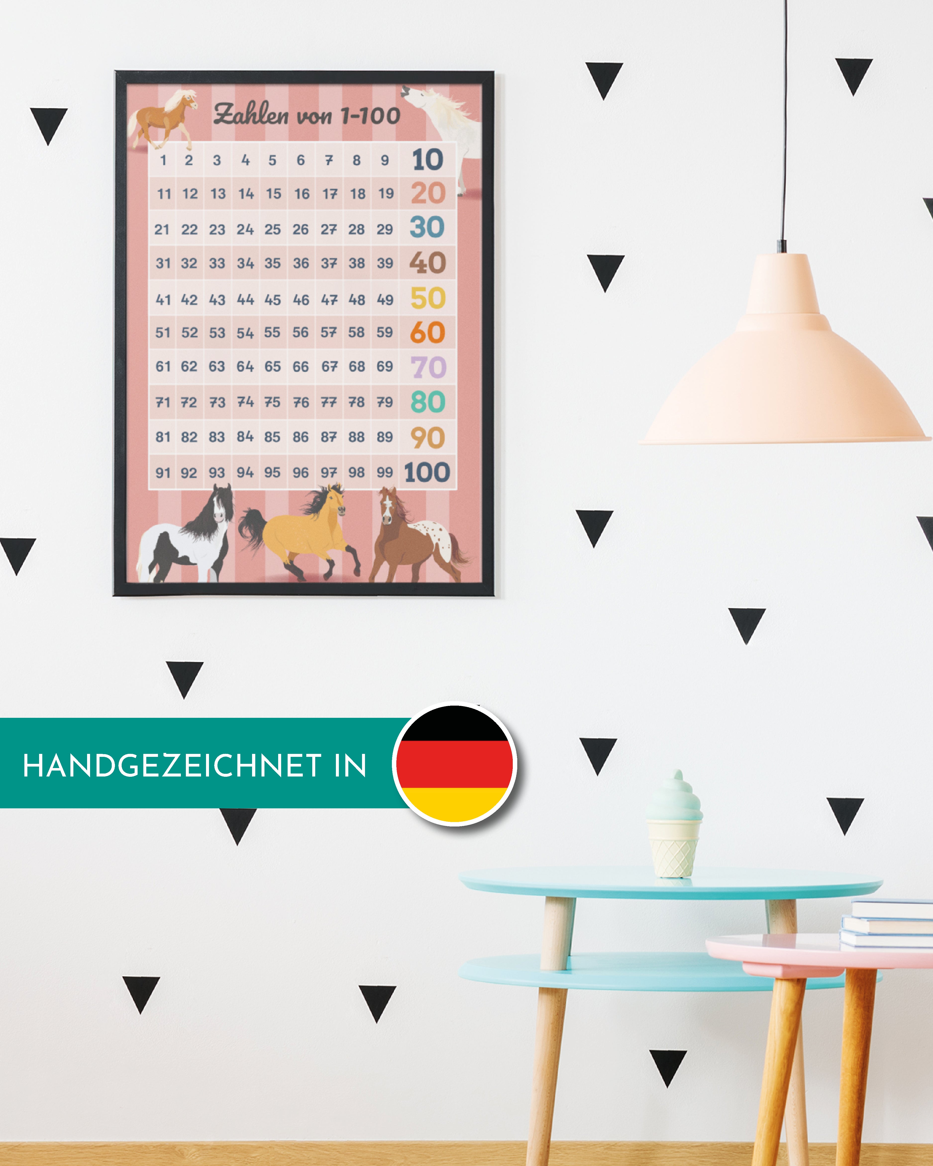Zahlenposter 1-100 im Pferde-Design 61 x 91,5 cm