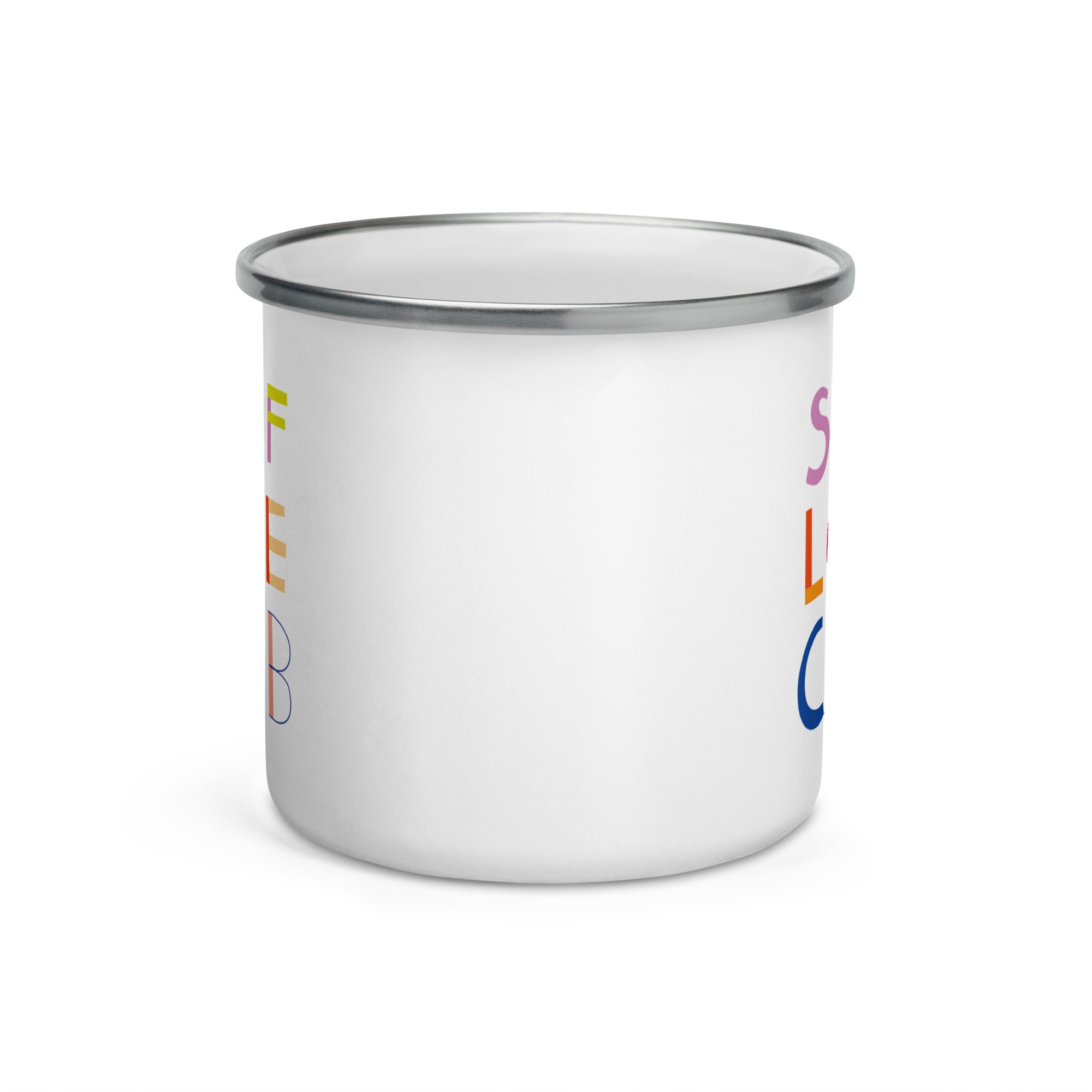 Mug émaillé Self Love Club – Mug rétro coloré avec motif « amour de soi » | Léger et robuste | Mug émaillé fait main avec inscription | Cadeau pour femmes, amies, pleine conscience et émancipation