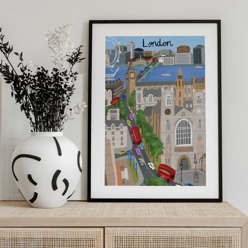 London City with View of the Thames River and Big Ben by Artist Carla Daly