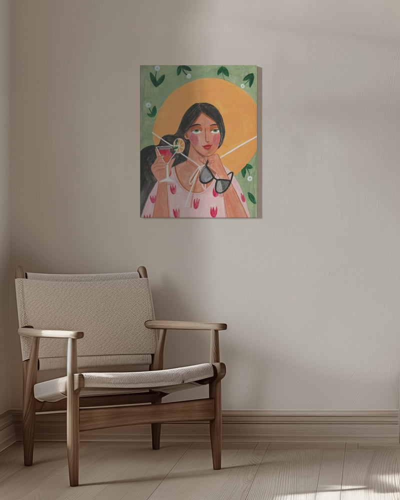 Abstract Modern Bohemian Woman with Cocktail