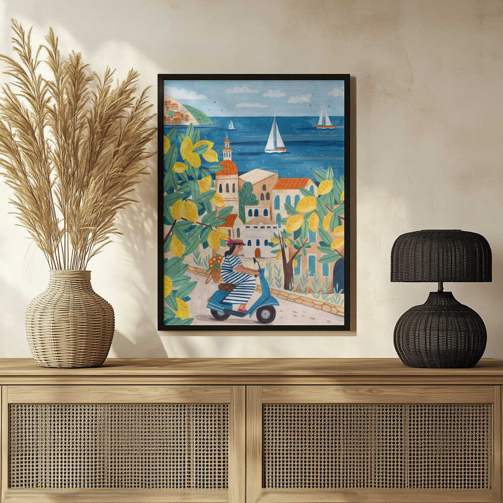 Travel poster woman on the Amalfi coast, Italy by Caroline Bonne Müller