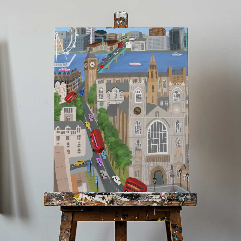 London City with View of the Thames River and Big Ben by Artist Carla Daly