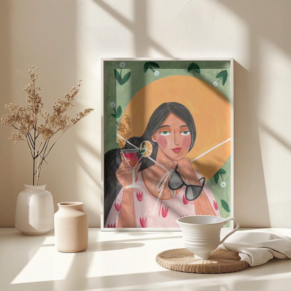 Abstract Modern Bohemian Woman with Cocktail