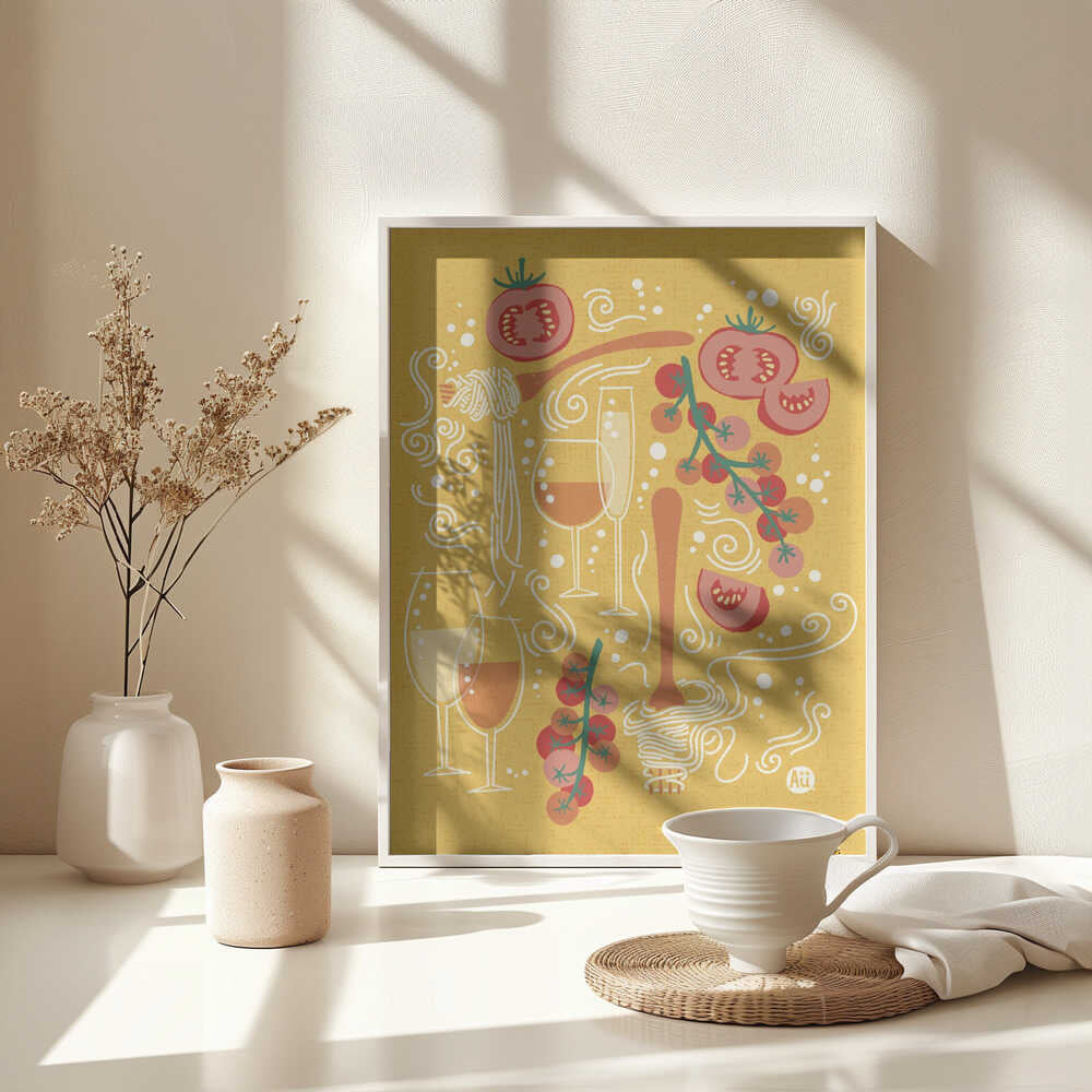Pasta Paradise | Tomato and Wine | Playful Italian Pasta Illustration | by Aia Ueno