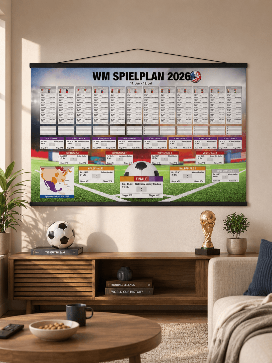 WM Spielplan 2026 | Fußball Weltmeisterschaft | XXL-Format | inkl. Posterleisten schwarz 100 cm