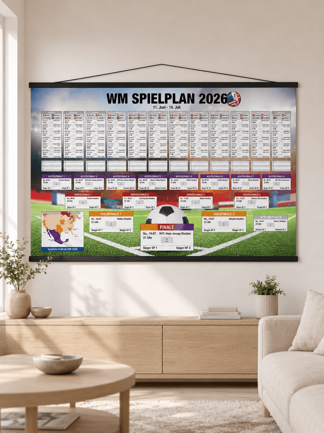 WM Spielplan 2026 | Fußball Weltmeisterschaft | XXL-Format | inkl. Posterleisten schwarz 100 cm