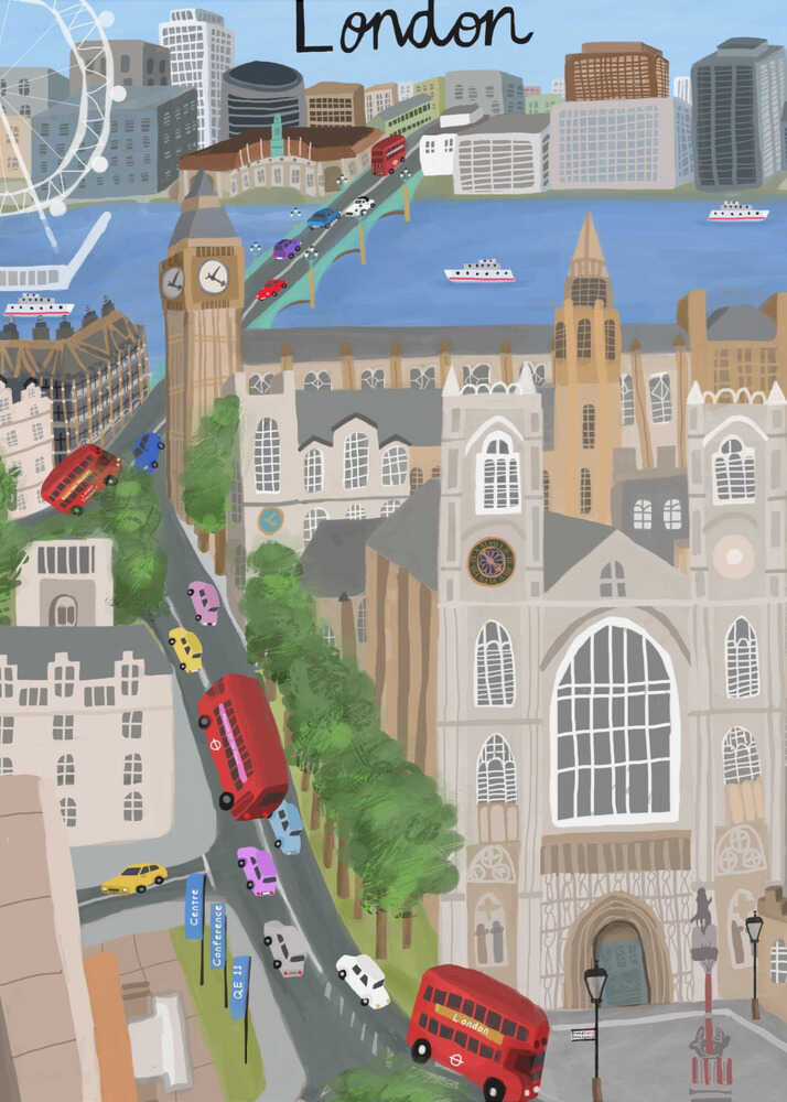 London City with View of the Thames River and Big Ben by Artist Carla Daly