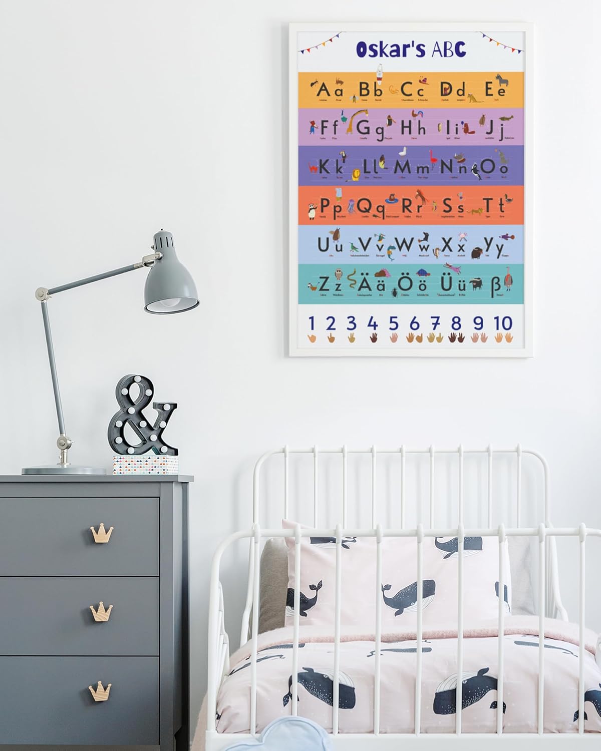Personalisiertes ABC Poster mit Tiermotiven und Zählhilfe, 61 x 91,5 cm