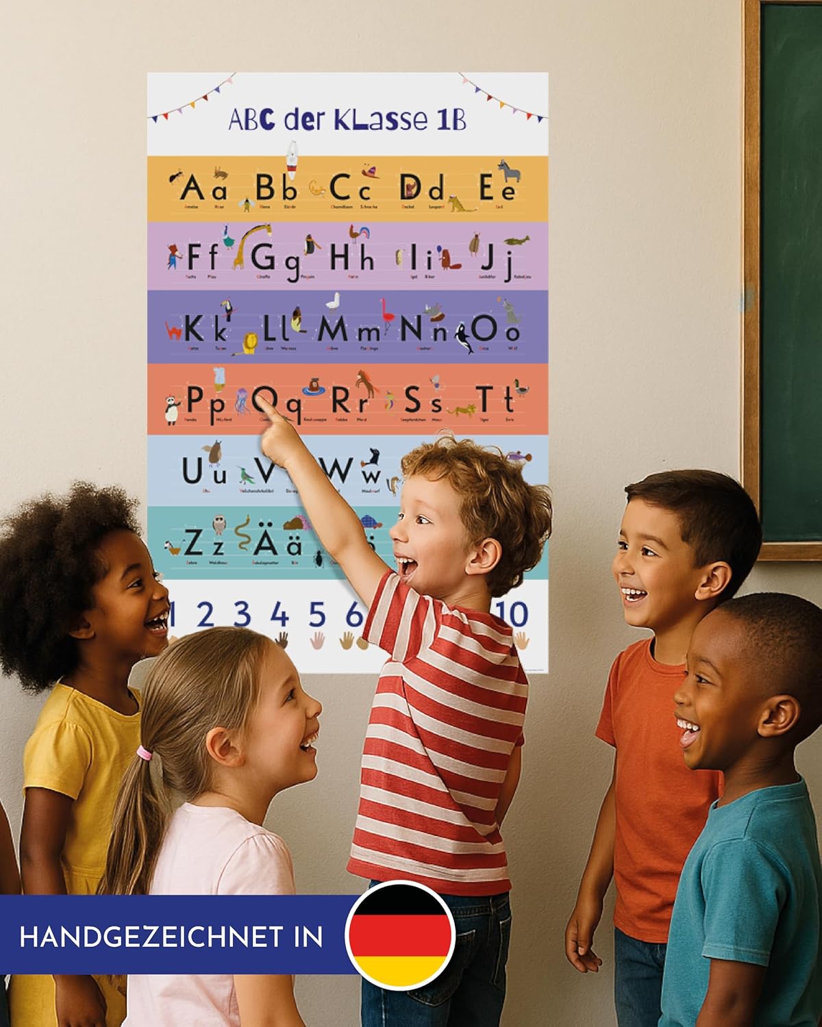 Personalisiertes ABC Poster mit Tiermotiven und Zählhilfe, 61 x 91,5 cm