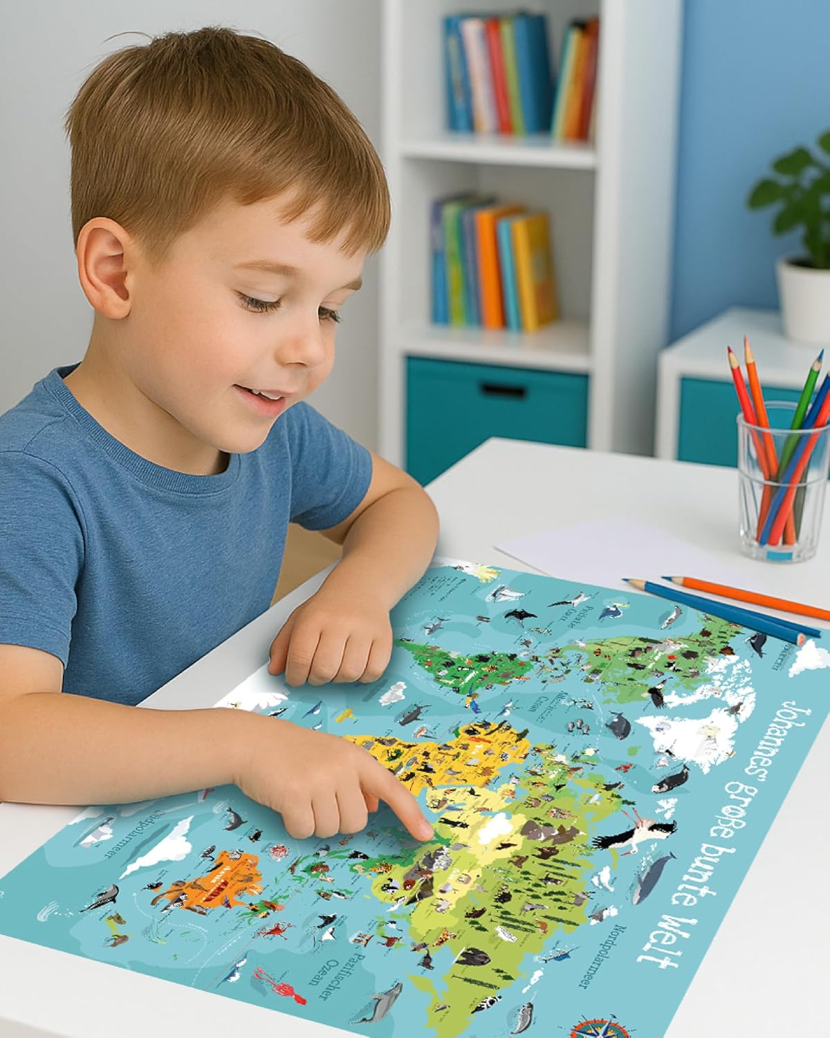 Welkarte Schreibtischunterlage mit Wunschnamen POD bunt