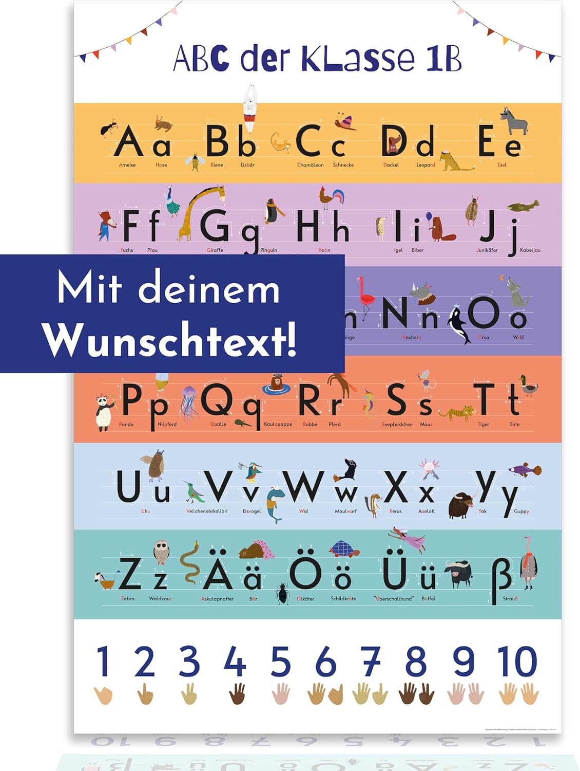 Personalisiertes ABC Poster mit Tiermotiven und Zählhilfe, 61 x 91,5 cm