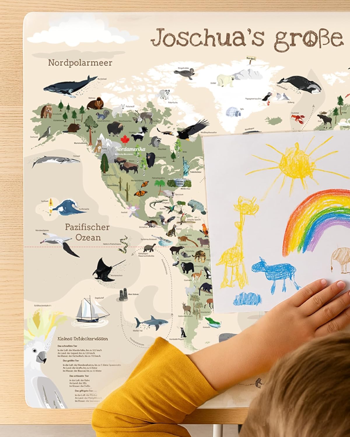 Welkarte Schreibtischunterlage mit Wunschnamen POD beige