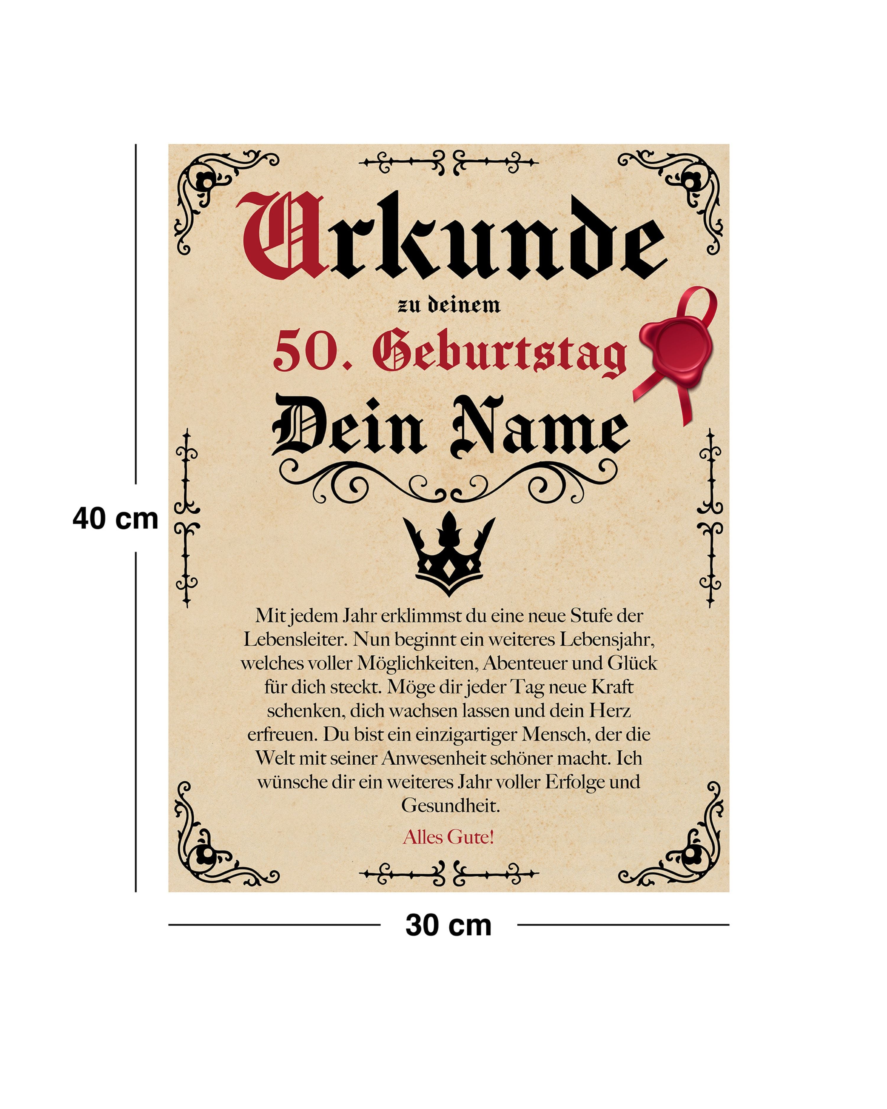 Geburtstags Urkunde Personalisierbar mit Wunschname + Alter - Pergament Stil Antik Vintage - 30x40 cm