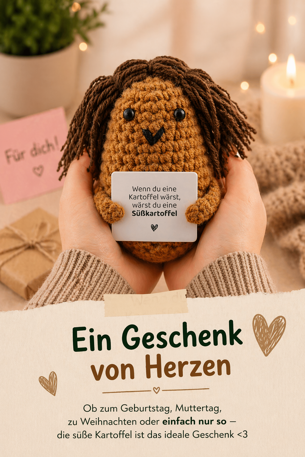 Gemüse Buddies Häkelfigur Kartoffel mit Haaren