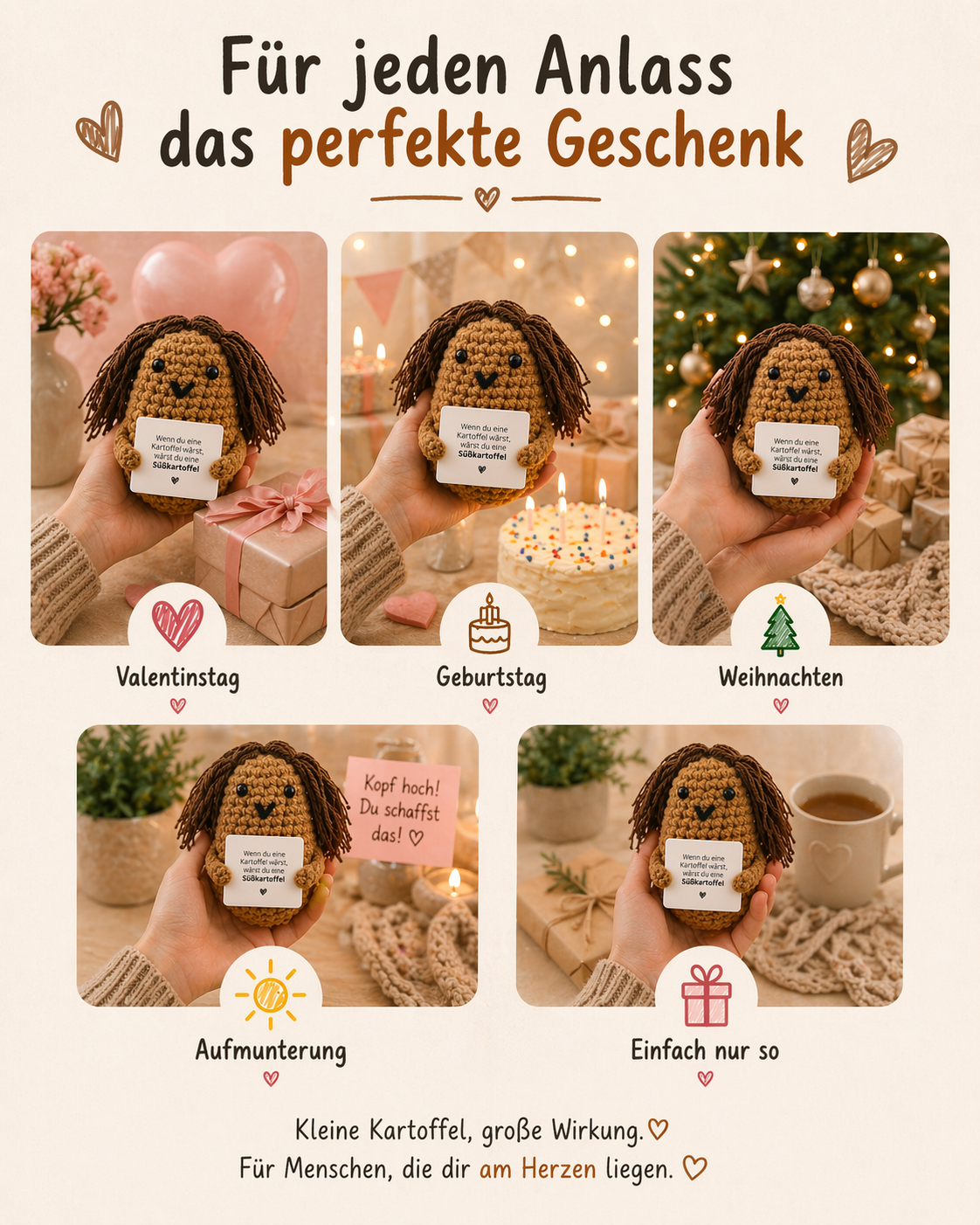 Gemüse Buddies Häkelfigur Kartoffel mit Haaren