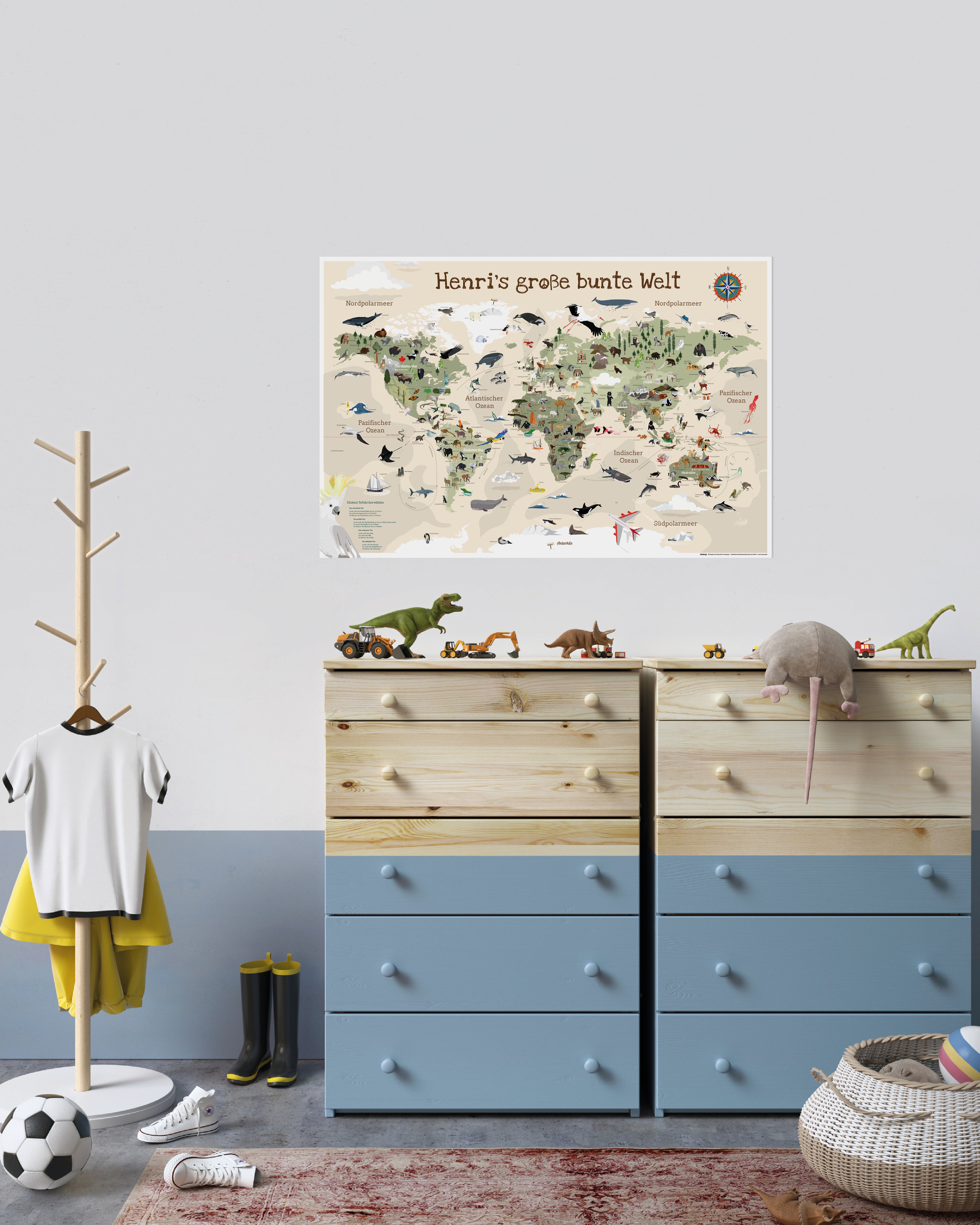 Kinder Weltkarte Beige personalisiert - 60 x 40cm