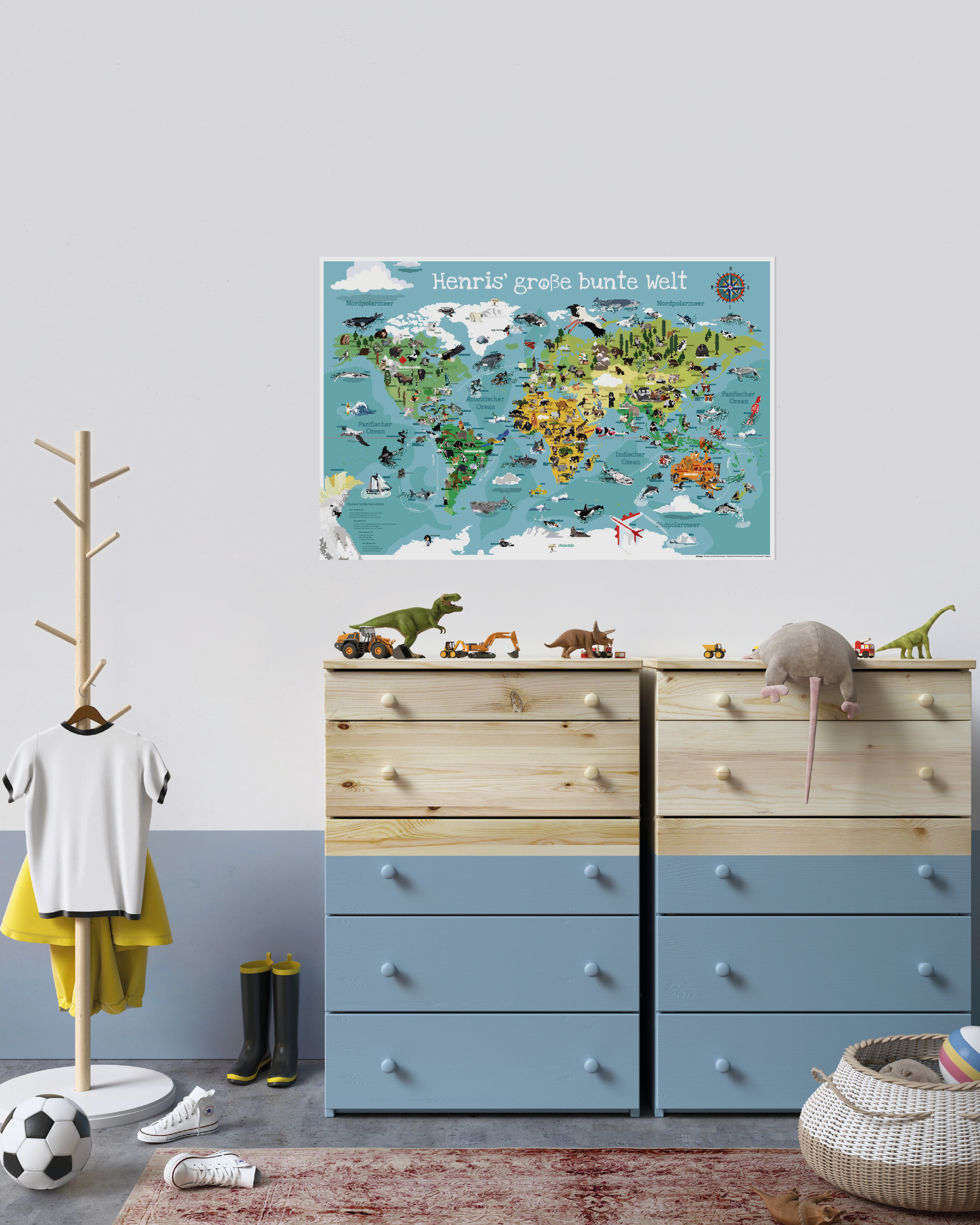 Kinder Weltkarte bunt POD personalisiert mit Namen