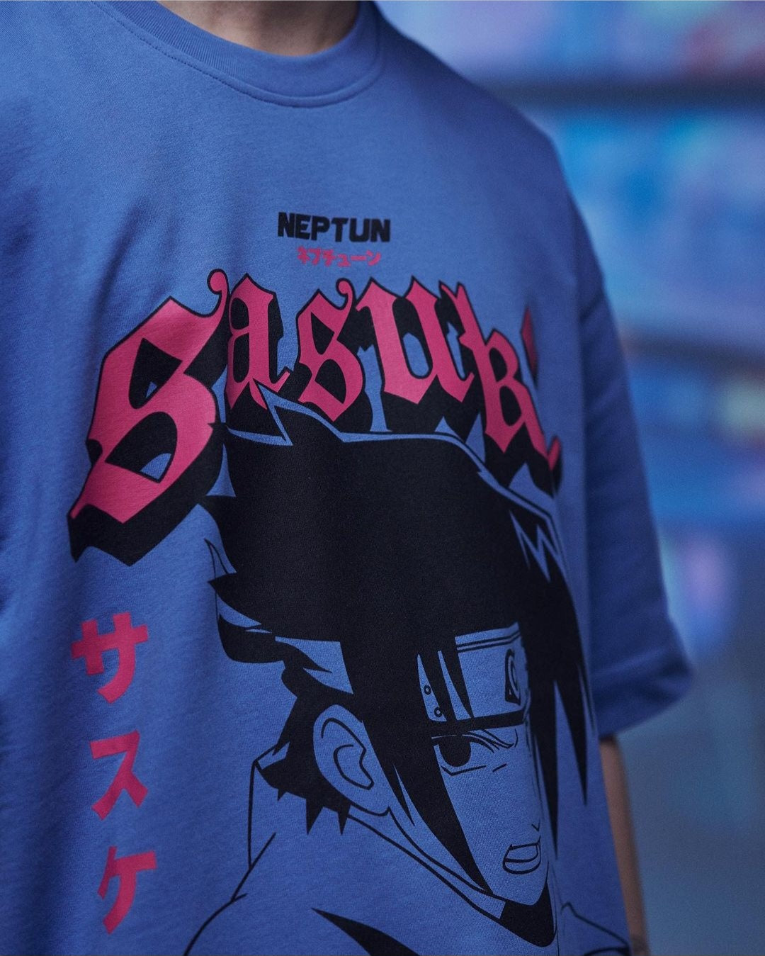 T-shirt graphique Naruto bleu Sasuke Uchiha Neptune