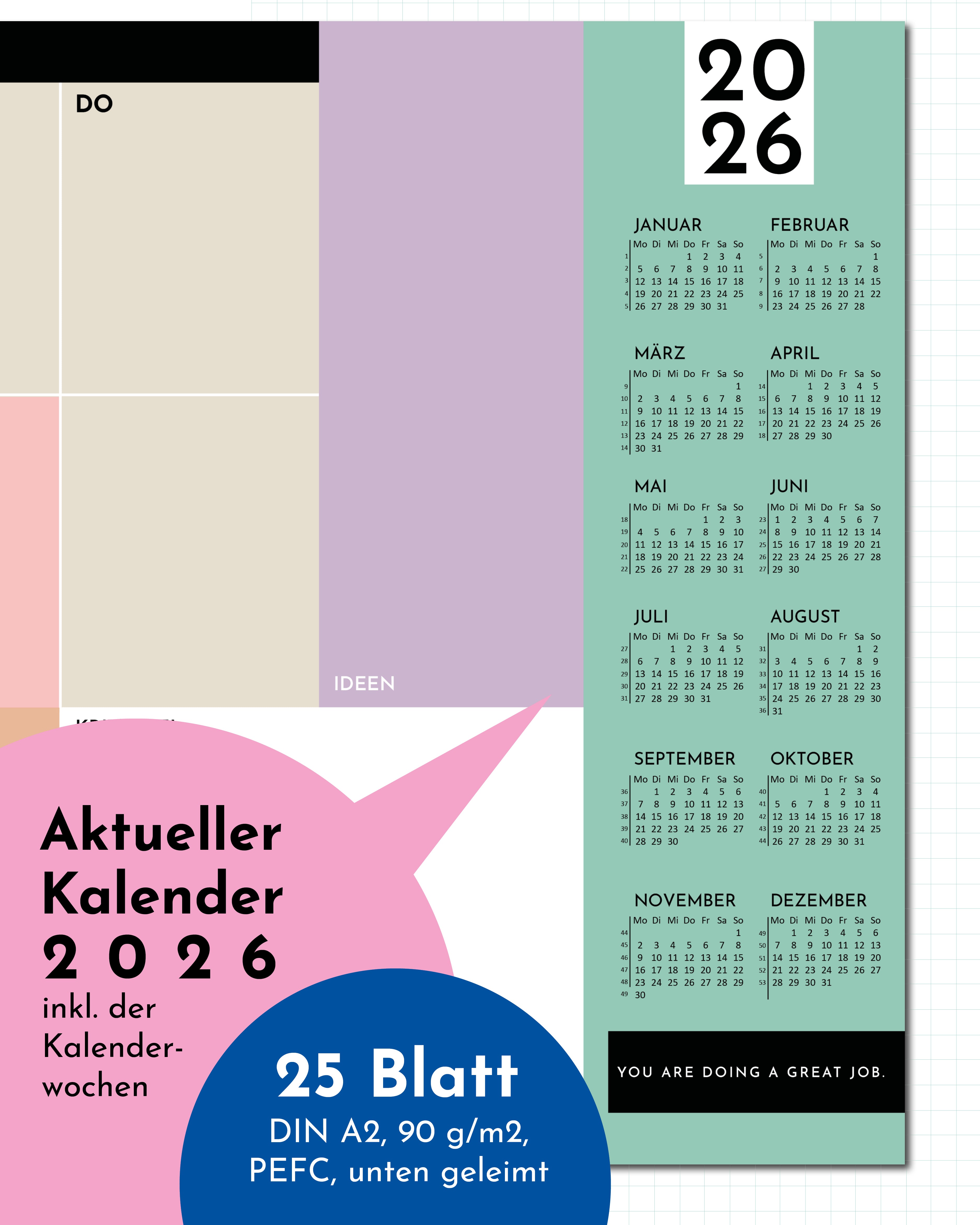 Weekly Planner Pad 2026 - Color Blocking Design - made of paper & tear-off with 25 sheets