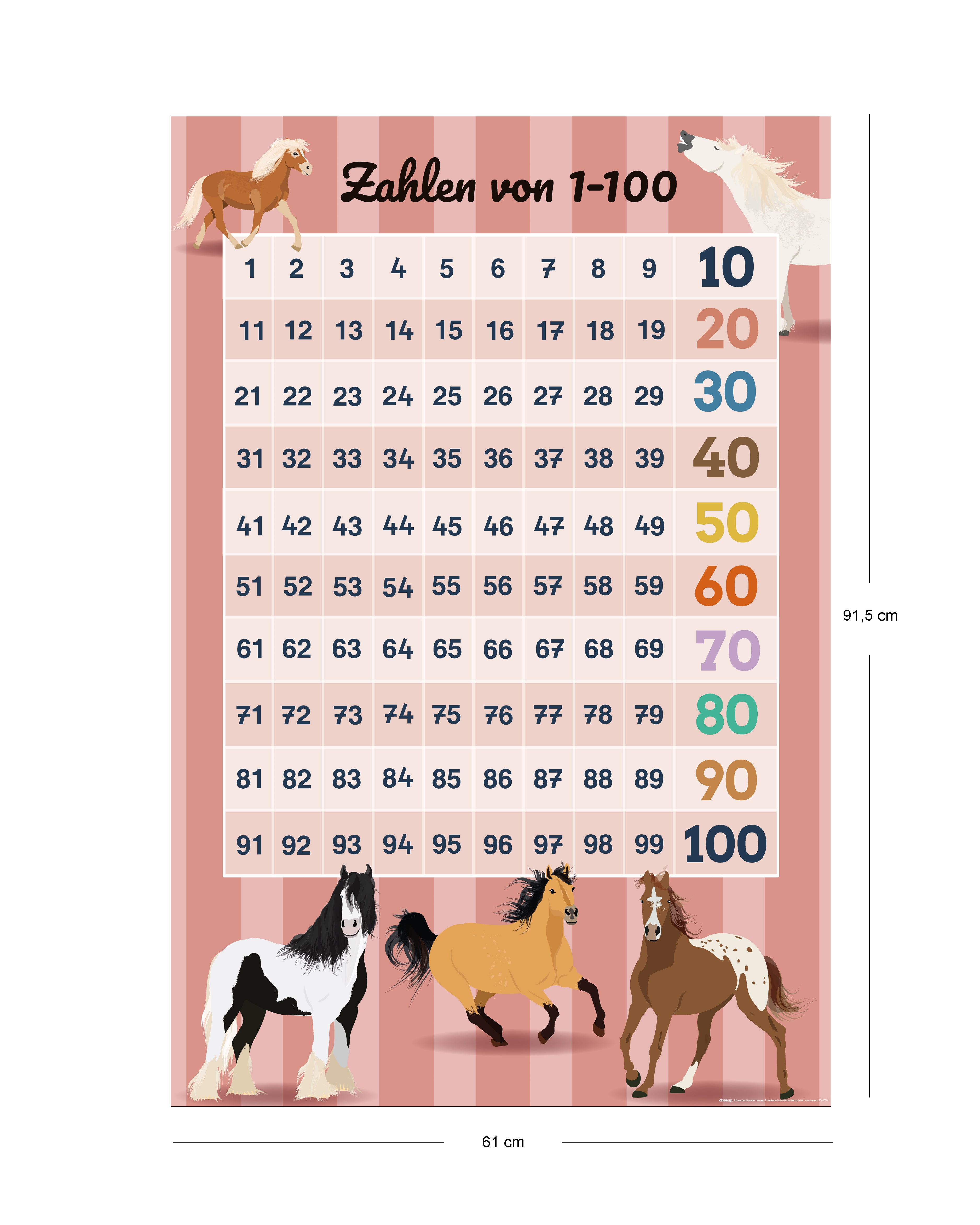 Zahlenposter 1-100 im Pferde-Design 61 x 91,5 cm