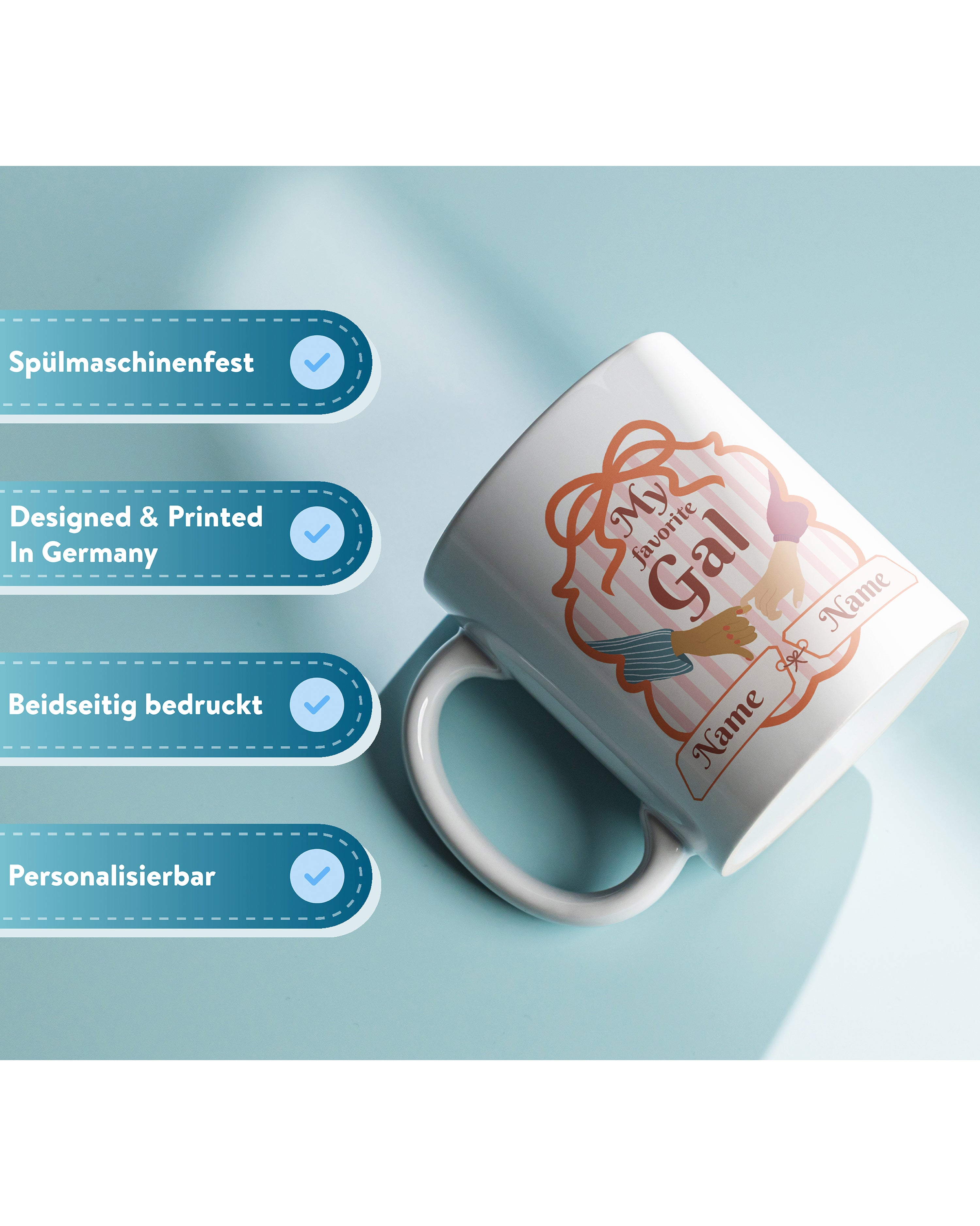 My Favorite Gal Mug - Best Friends with Custom Name - Inclusive Design Black and White Friends / Besties - 330 ml