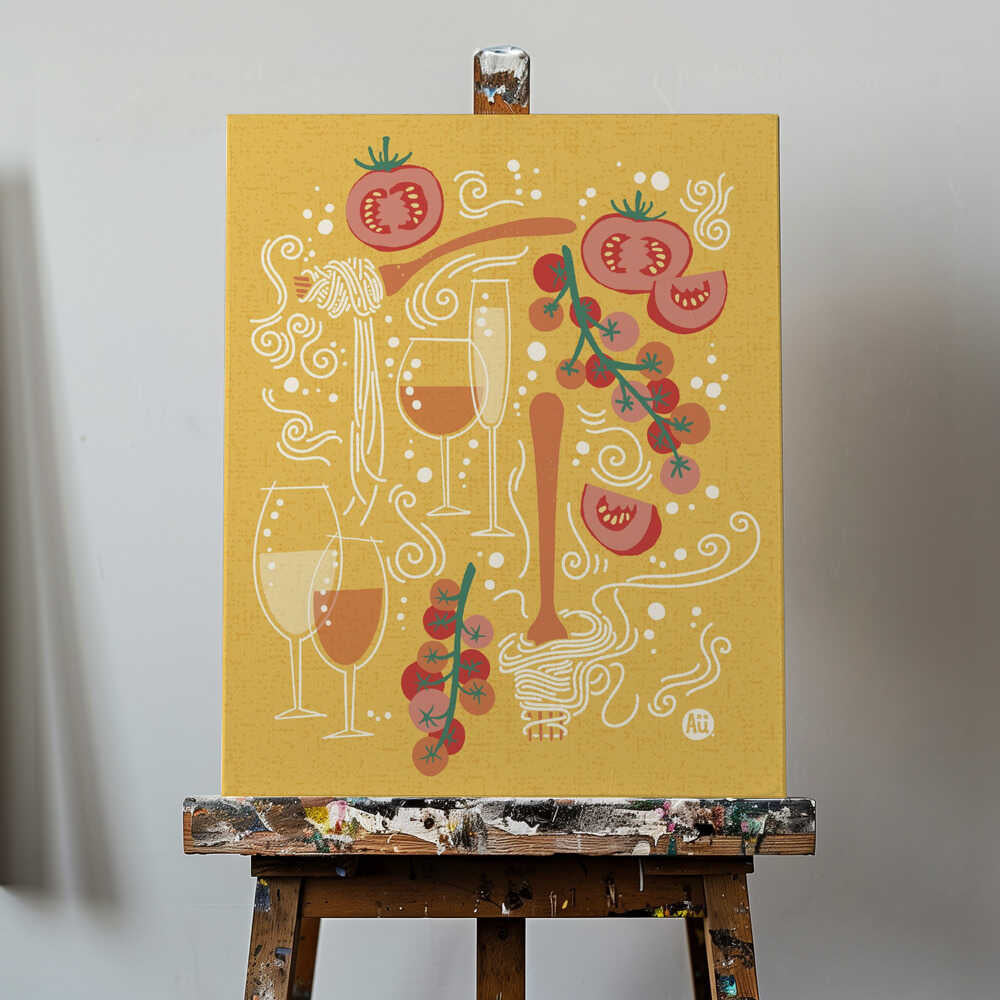 Pasta Paradise [yellow] Tomato and Wine – Playful Italian Pasta Illustration